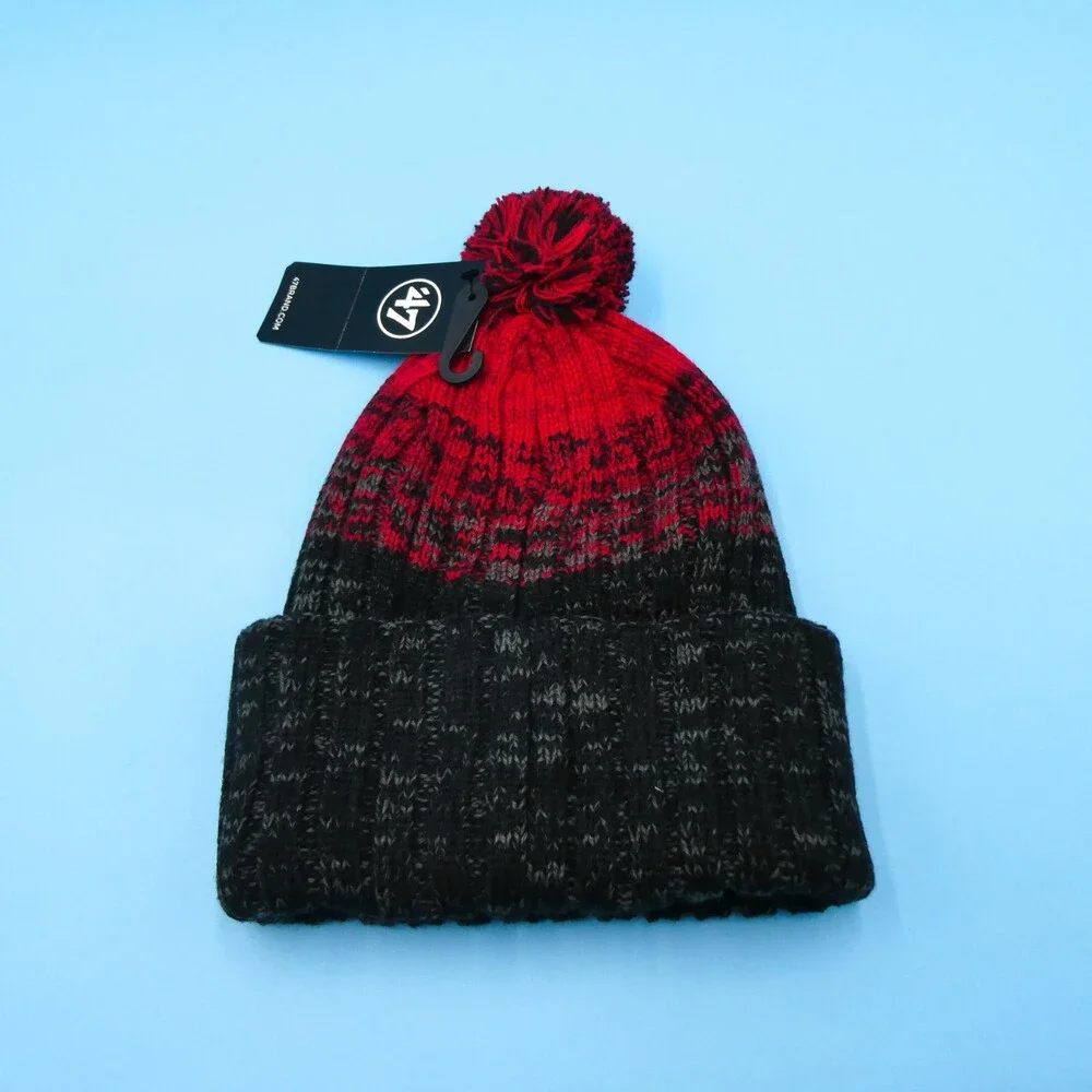 '47 Brand Chicago Bulls Winter Hat Mens Black Red Knit Acrylic Beanie NBA‎ Pom